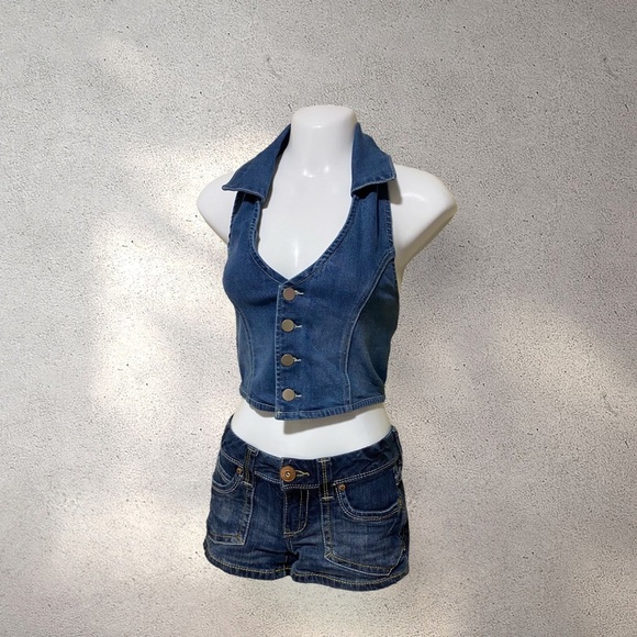 SOLD! (Don't buy) Forever 21 Blue Denim Halter Top Vest - Picture 2 of 3